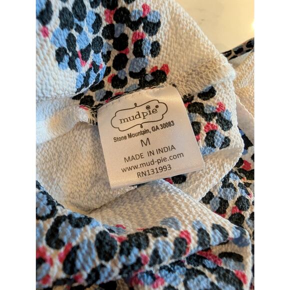 Mudpie Ruffle Sleeve Blouse M Cream Blue Red Dotted Stripe Textured Boho Top - Picture 4 of 7